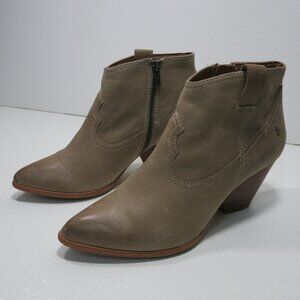 FRYE Reina 3479258 Women's Tan Leather Stacked Heels Zipper Ankle Boots Sz 8 M